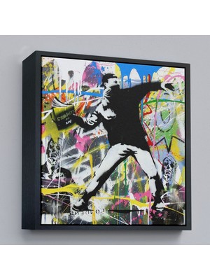 Marsilyan Çerçeveli Fırlatma Çiçekleri Sokak Sanatı Kanvas Tablo, Renkli Çiçek Bombacısı, Anarşi GRAFFITI-5342