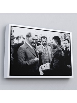 Marsilyan Çerçeveli Atatürk Portre Tablosu Mustafa Kemal Atatürk Dikdörtgen Dekoratif Kanvas TABLO-145