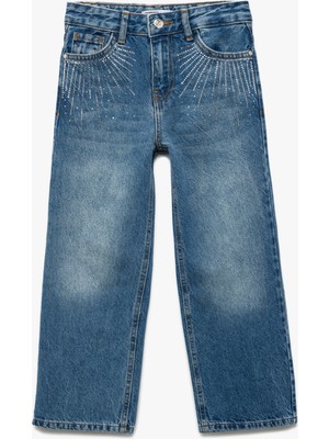 Koton Pamuklu Taşlı Geniş Paça Jean Pantolon