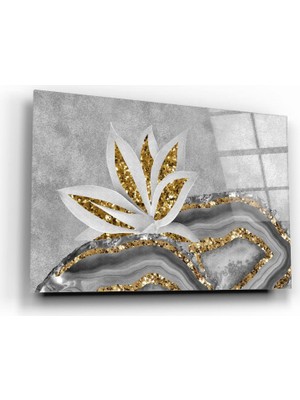 Mermer Soyut Çiçek Cam Tablo | Hediyelik, Dekoratif, Ofis, Mutfak