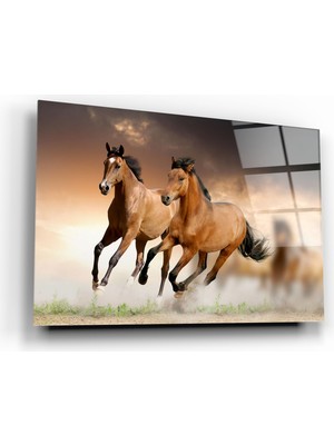 Marsilyan Koşan Atlar Cam Tablo | Hediyelik, Dekoratif, Ofis, Mutfak