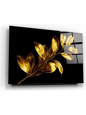 Marsilyan Gold Yapraklar Cam Tablo | Hediyelik, Dekoratif, Ofis, Mutfak