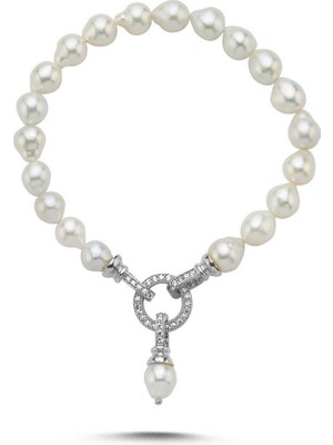 925 Ayar Gümüş Halka Kilitli Doğal Inci Bileklik