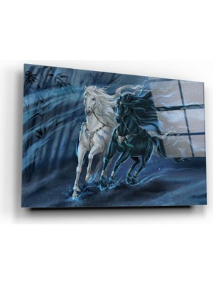 Marsilyan Atlar Cam Tablo | Hediyelik, Dekoratif, Ofis, Mutfak