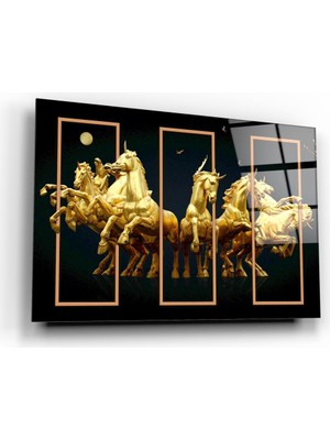 Gold Atlar Cam Tablo | Hediyelik, Dekoratif, Ofis, Mutfak