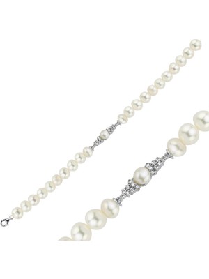 14 Ayar Altın 6 mm Zirkon Taşlı Doğal Inci Bileklik BVRTZ098475