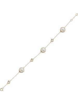 14 Ayar Altın 9 mm Üç Doğal Incili Zirkon Taşlı Bileklik