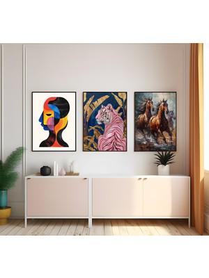 Modern Tarz Mdf Plastik Çerçeveli 3'lu Dekoratif Tablo 58