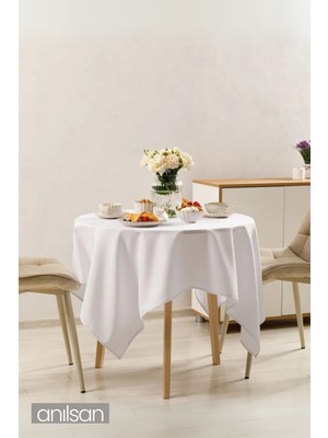 Anılsan Arya Pamuk Polyester Yuvarlak Masa Örtüsü - Beyaz
