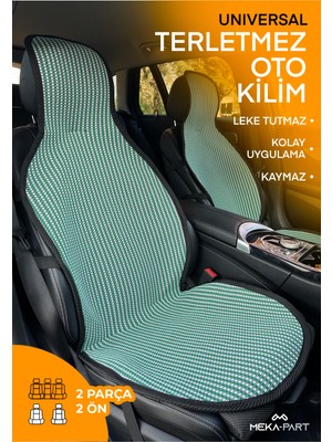 Meka Part Terletmez Koltuk Koruyucu Kılıf 2 Parça Universal Ön Koltuklar Yeşil Beyaz %100 Pamuk