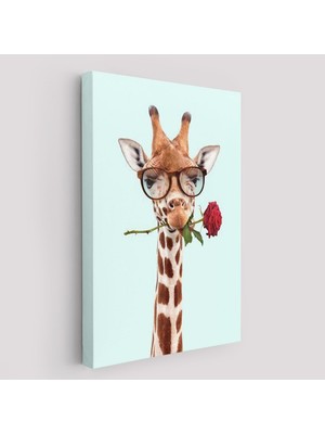 Ağzında Gül Olan Gözlüklü Zürafa Duvar TABLOSU-6080