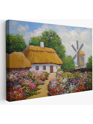 Ukrayna Köy Evi Manzarası Yağlıboya Görünüm Dekoratif Kanvas Duvar TABLOSU-3681