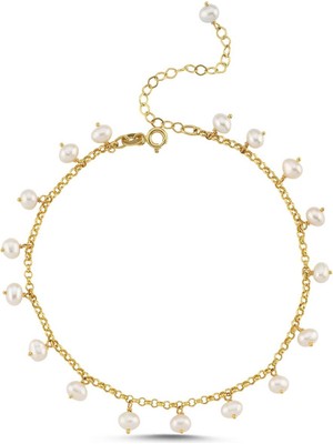 14 Ayar Altın Incili Zincir Bileklik 4 mm