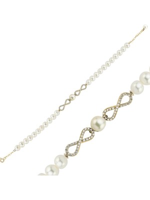 14 Ayar Altın 7 mm Sonsuzluk Taşlı Doğal Inci Bileklik