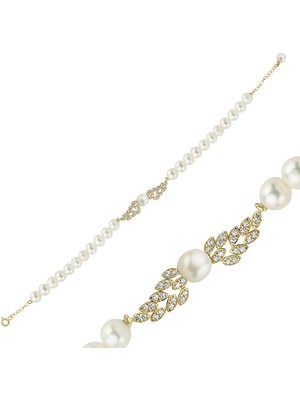 14 Ayar Altın 6 mm Yaprak Taşlı Doğal Inci Bileklik