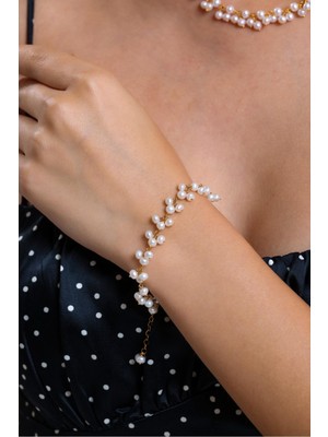 14 Ayar Altın 4 mm Sallantılı Doğal Inci Bileklik