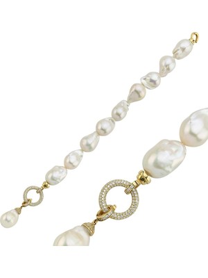 14 Ayar Altın 20 mm Halka Kilitli Barok Doğal Inci Bileklik