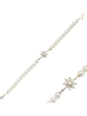 14 Ayar Altın 7 mm Papatya Modeli Doğal Inci Bileklik