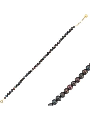 14 Ayar Altın 5 mm Siyah Doğal Inci Bileklik