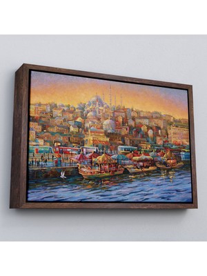 Marsilyan Çerçeveli Eminönü Balıkçı Tekneleri Yağlıboya Görünümlü Kanvas TABLO-3598