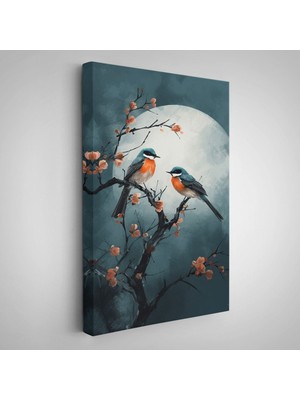 Dallarda Pembe Çiçekli Iki Kuş TABLOSU-8004