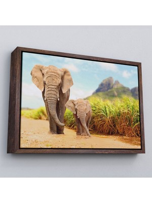 Marsilyan Çerçeveli Fil ve Yavrusu Dekoratif Kanvas TABLO-1144