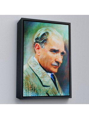 Marsilyan Çerçeveli Atatürk Portre Tablosu Mustafa Kemal Atatürk Dikdörtgen Dekoratif Kanvas Tablo-62