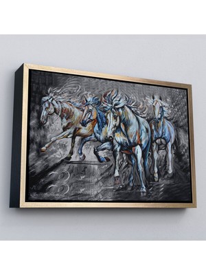 Marsilyan Çerçeveli Koşan Atlar Dekoratif Duvar TABLOSU-3468