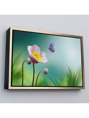 Marsilyan Çerçeveli Zarif Çiçek ve Kelebek Dekoratif Kanvas Duvar TABLOSU-3579