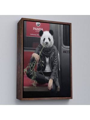 Marsilyan Çerçeveli Gerçek Metroda Panda Başlı Insan Kanvas TABLO-5228