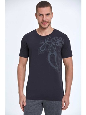 Voltaj Rafael Baskılı Erkek Tişört Siyah
