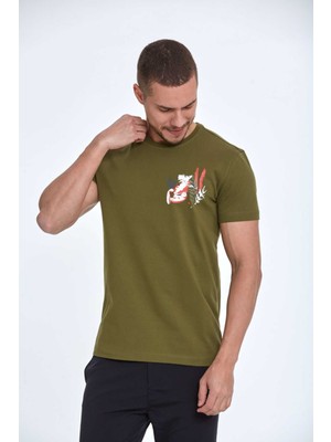 Arigate Baskılı Erkek Tişört Haki