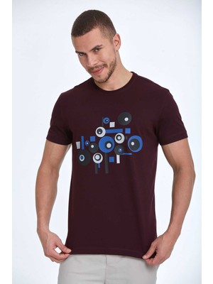 Nadan Baskılı Erkek Tişört Bordo