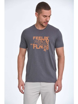 Voltaj Cortez Baskılı Erkek Tişört Antrasit