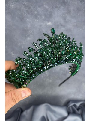 Zümrüt Yeşili Livan Boncuklu Gelin Kına Tacı Saç Aksesuarı