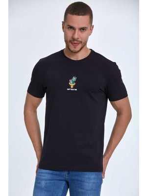 Voltaj Chip Nakışlı Erkek Tişört Lacivert