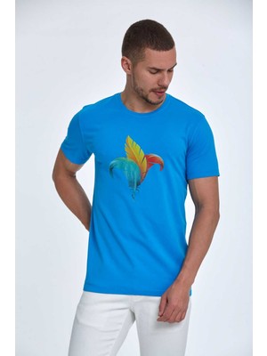 Voltaj Theo Baskılı Erkek Tişört Mavi