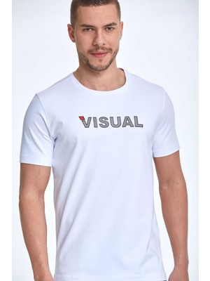 Voltaj Rosa Baskılı Erkek Tişört Beyaz