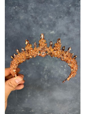 Rose Rengi Likya Boncuk Işlemeli Gelin Kına Tacı