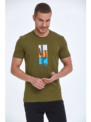 Voltaj Cedro Baskılı Erkek Tişört Haki