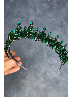 Zümrüt Yeşili Likya Boncuk Işlemeli Gelin Kına Tacı