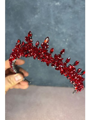 Kırmızı Likya Boncuk Işlemeli Gelin Kına Tacı