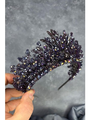 Mor Livan Boncuklu Gelin Kına Tacı Saç Aksesuarı