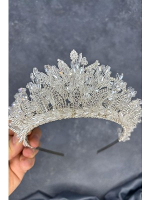 Şeffaf Gümüş Livan Boncuklu Gelin Kına Tacı Saç Aksesuarı