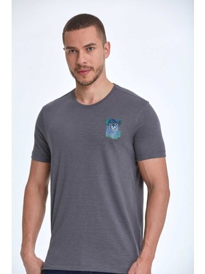 Voltaj Elly Baskılı Erkek Tişört Antrasit