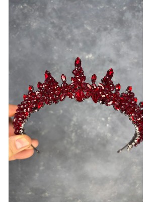 Bordo Likya Boncuk Işlemeli Gelin Kına Tacı