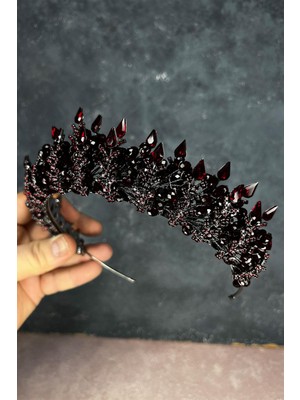 Bordo Ala Boncuklu Tasarım Gelin Kına Tacı