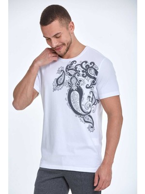 Voltaj Rafael Baskılı Erkek Tişört Beyaz