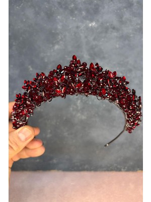 Bordo Umay Boncuk Işlemeli Gelin Kına Tacı