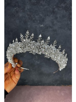 Krem Ala Boncuklu Tasarım Gelin Kına Tacı